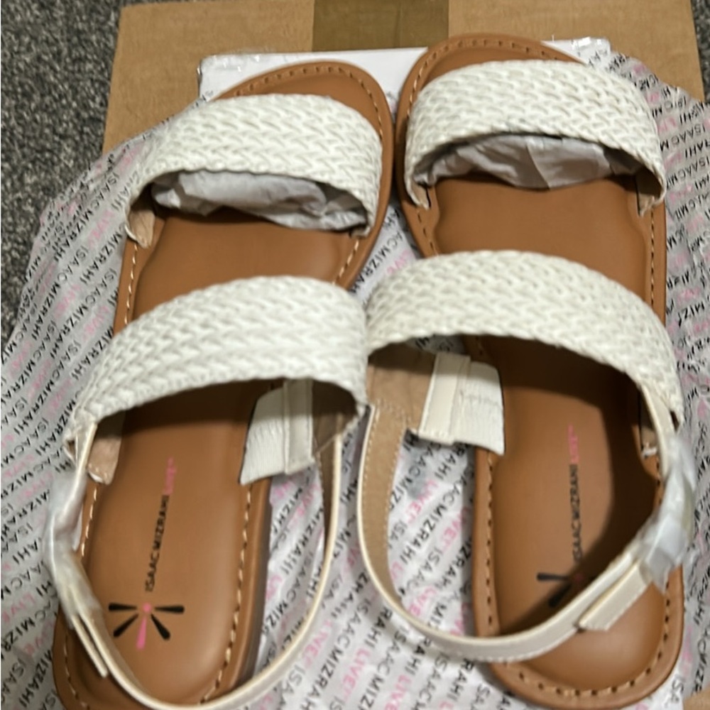 Isaac Mizrahi Cream Braided Sandals